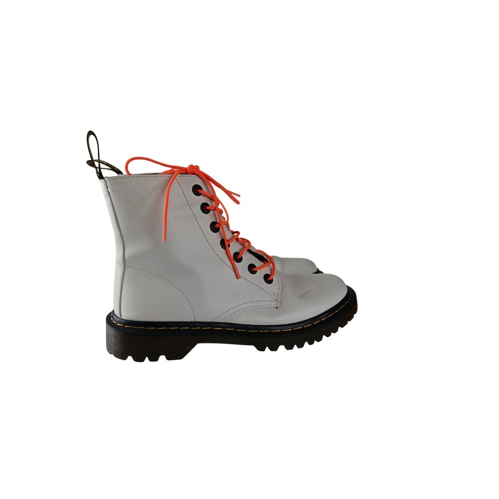 Dr. Martens Luana White Leather Combat Boots Orange Laces AW004 Size 8